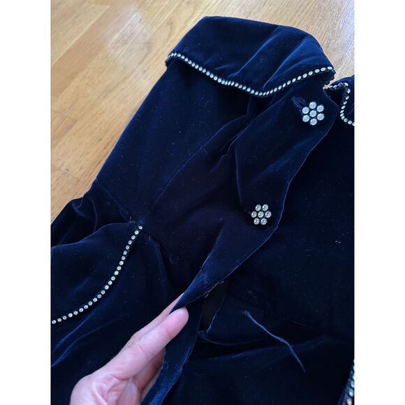 VINTAGE Victor Costa 80s Navy Velvet Crystal Strapless Cocktail Dress Sz 6 - Picture 12 of 15